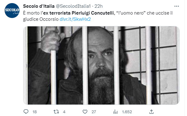 SerenoSteno's tweet photo. Non si è mai pentito
Non è EX
E' un terrorista.
#Concutelli https://t.co/vUEhcC2uer