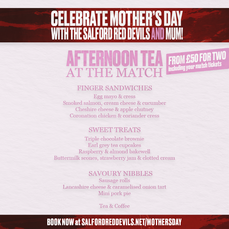 SalfordDevils's tweet photo. ☕️ 𝗥𝗘𝗧𝗪𝗘𝗘𝗧 to be in with a chance of winning two free Afternoon Tea tickets for this Sunday's game - with a winner chosen at 11:30am 𝘁𝗼𝗱𝗮𝘆!

Remember, the cut-off to secure Afternoon Tea is midday today. Click below for more details! 👇

💪 #TogetherStronger | 🔴👹