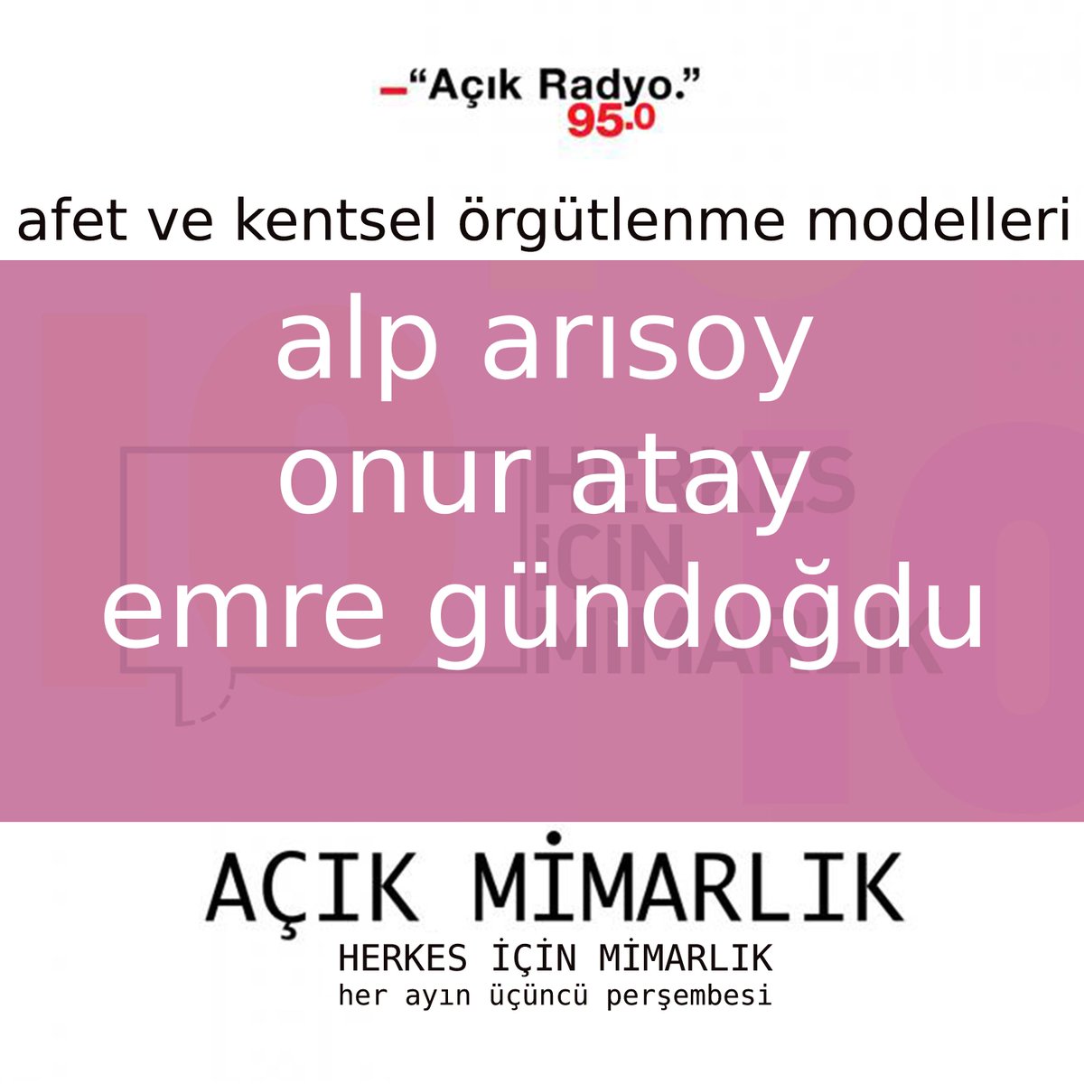 #AçıkMimarlık 

Herkes İçin Mimarlık'tan Emre Gündoğdu, Urbankoop'tan Alp Arısoy ve Onur Atay ile kentsel örgütlenme modelleri, ortak üretim, afet sonrası geçici yerleşimler ve 6 Şubat depremleri çalışmaları üzerine konuşuyor. 

Dinlemek için
acikradyo.com.tr