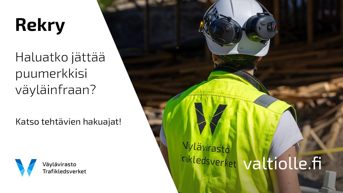vaylafi's tweet photo. 📣 Haluatko jättää puumerkkisi Suomen väyläinfraan?  
Meillä on auki esim. nämä tehtävät:

▶️ Projektipäällikkö, radansuunnittelu
▶️ Asiantuntija, ratapihat
▶️ Merenkulun asiantuntija
▶️ Hankecontroller

🔍 Lue lisää paikoista https://t.co/YFQrQZM1ri

#ValtiollaTöissä #rekry https://t.co/LxhGaLH9GH