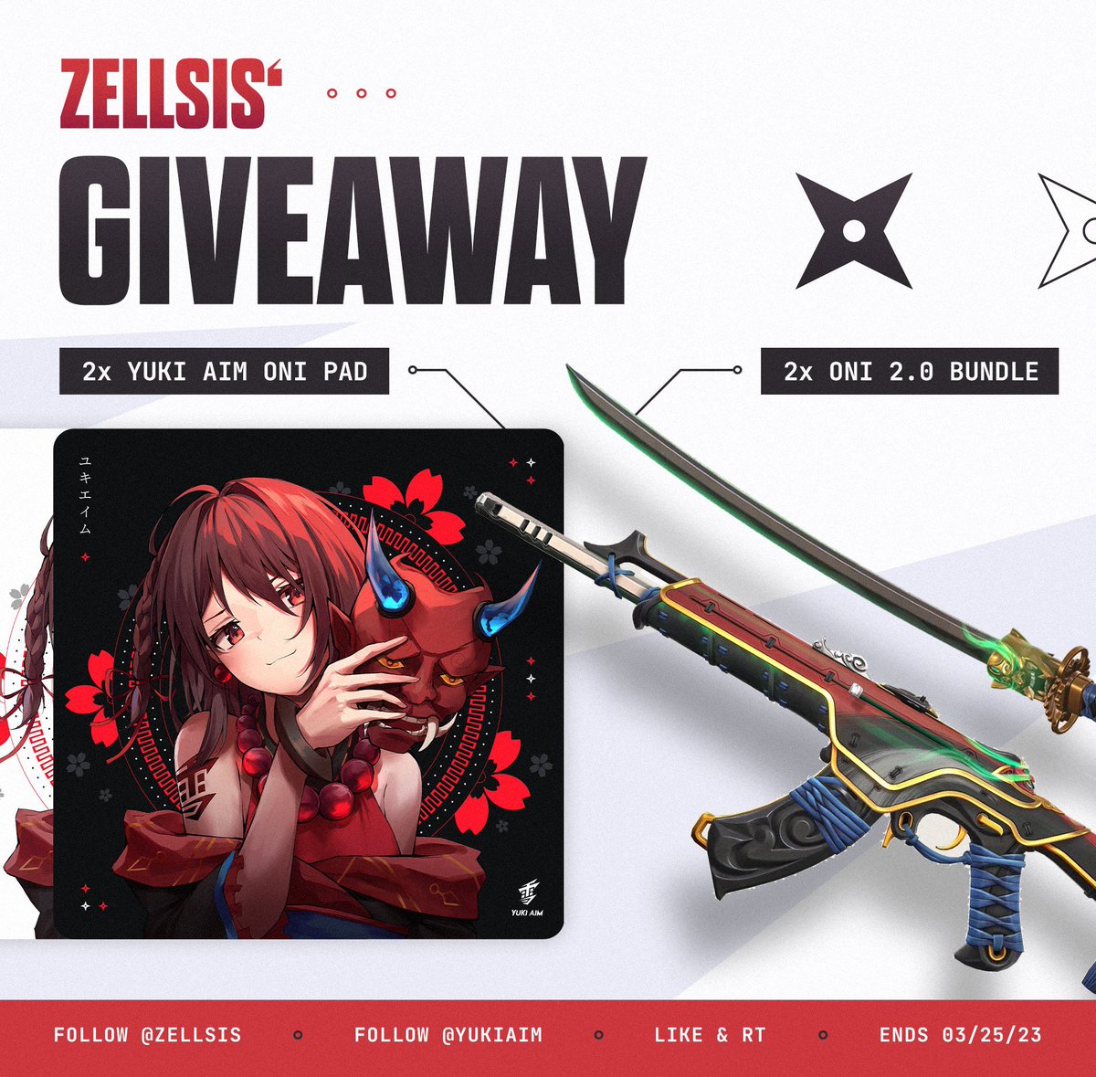 Valorantgivea's tweet photo. ⛩️ Zellsis × Yuki Aim Giveaway ⛩️ 

🌸 2x Yuki Aim Oni Mousepad.
👹 2x Oni 2.0 Valorant Collection.

To enter:
1️⃣ Follow @iwokeuponmars 
2️⃣ Like + RT this tweet.

🏆 2 Winners.
📅 Ends March 25, 2023. https://t.co/AwSVfmREqP