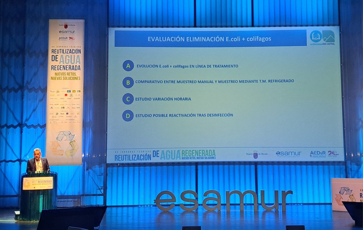 RevistaRETEMA's tweet photo. 💬 En el primer bloque de #PONENCIASTÉCNICAS, Inmaculada Solís, de @eurofins_iproma, nos habla sobre microbiología en relación al nuevo reglamento; y Antonio V. Sánchez, de #RedControl, sobre la influencia del tratamiento terciario y desinfección por U.V. en E. coli y colífagos. https://t.co/VivULKDXO3