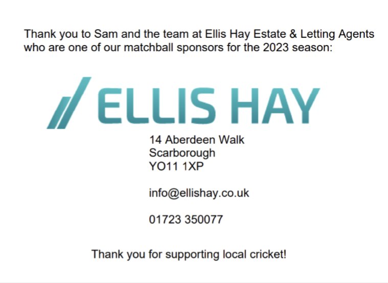 Thank you to @EllisHayScarb for the 2023 match ball sponsors