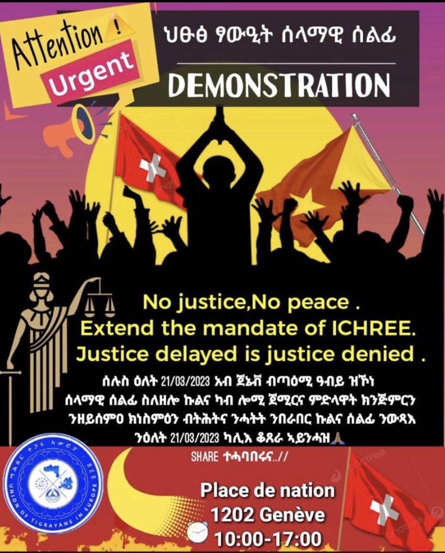 martinplaut's tweet photo. Tigrayan in Europe are demonstrating to demand Justice for Tigray 
👉🏿 US in NY and DC on march 20 
👉🏿 Europe in Geneva on march 21., the day ICHREE presents its updated information- https://t.co/rjKVpjF4A0