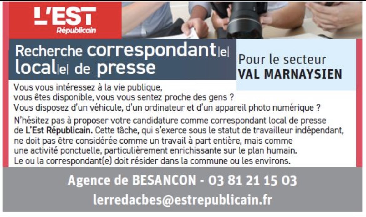 🚨🚨🚨Le #journal de #Besançon ⁦<a href="/LEstRepBesac/">L'Est Républicain Besançon</a>⁩ recherche… 
#presse #pqr #FrancheComté #job indépendant