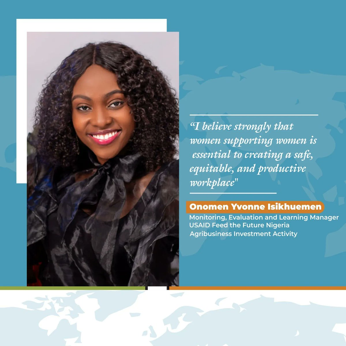 Join us to celebrate Onomen Isikhuemen, one of the amazing women working behind the scenes to ensure that our work <a href="/FtF_AgInvest/">FtF Nigeria Agribusiness Investment Activity</a> counts! She has used her skills in digital tools like #GIS to track and document the impact of our work over time.#IWD2023 #EmbraceEquity #DigitALL