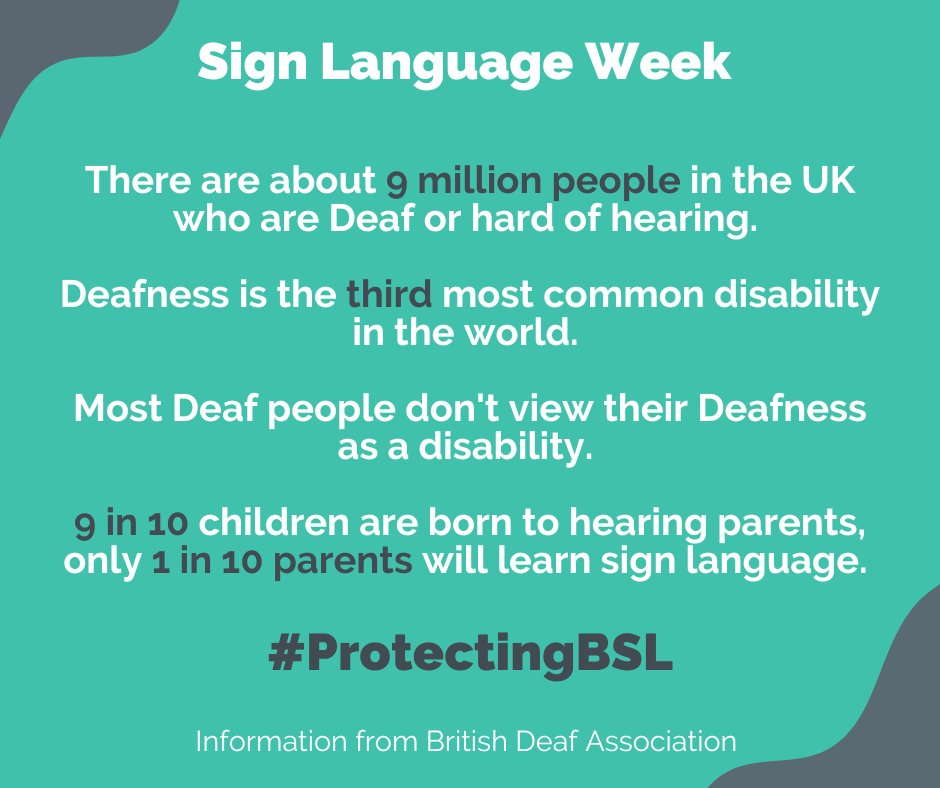 Raising awareness of the Deaf community and learning about their culture can help us understand and value the importance of BSL. 

See some facts from @BDA_Deaf below: 

#SLW2023 #ProtectingBSL