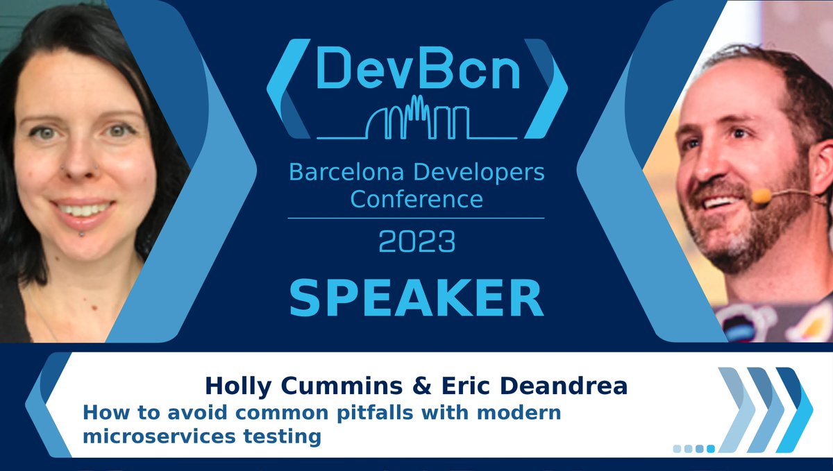 dev_bcn's tweet photo. Don't miss @holly_cummins  and @edeandrea 's talk on “How to avoid common pitfalls with modern microservices testing” at #DevBcn23 Java track. Learn best practices to ensure your microservices testing is efficient and effective. #Java #Microservices https://t.co/GPXy9KbLn9 https://t.co/Krfxhvdysf
