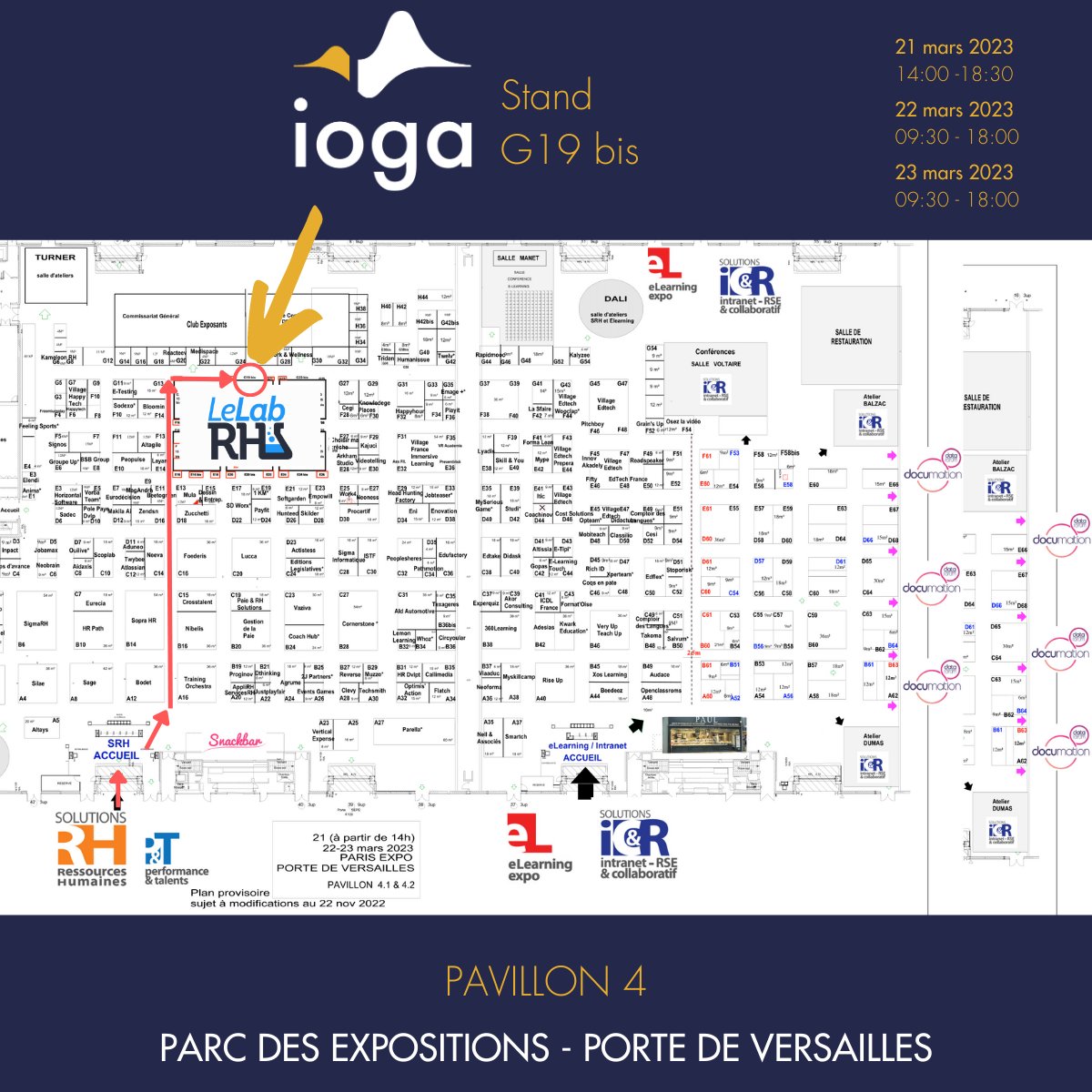 Comment nous trouver dans ce beau salon de <a href="/Solutions_RH/">Solutions Ressources Humaines</a> nous serons dans le pôle <a href="/LeLabRH/">Le Lab RH</a> 

#RH #SolutionsRH2023 #Elearningexpo2023 #Partagedeconnaissance #KM #Innovation