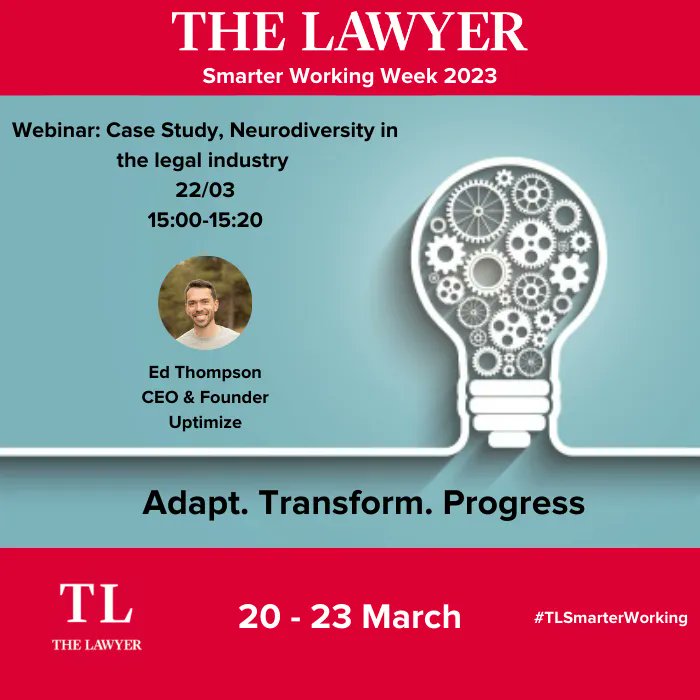 TheLawyerevents's tweet photo. #Neurodiversity is not a discussion point that comes up enough in law. That's why we've set up a webinar dedicated to this topic as part of Smarter Working Week 2023. https://t.co/J4aJ5yHLxm #tlsmarterworking #NeurodiversityCelebrationWeek2023 #NeurodiversityCelebrationWeek https://t.co/6bd7LrmBAe
