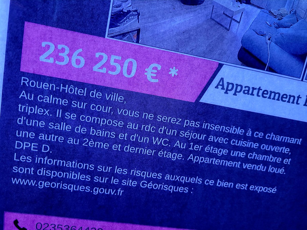 Les #risques s invitent même à #Rouen sur les annonces des agences immobilières.  Georisque.gouv serait la solution pour apprendre au futurs acquéreurs que leur appartement est soumis au risques #technologique et #industriel ? Au 2ème étage,  ce ne sont pas les inondations...