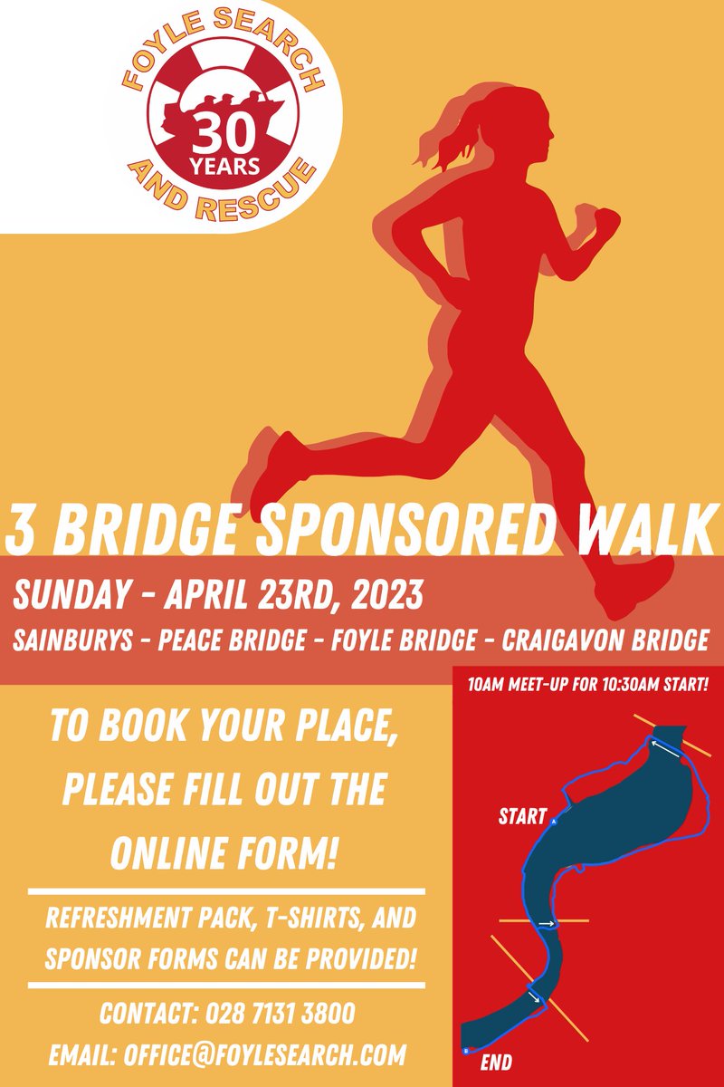 Sunday, April 23rd, 2023 - 10:00am Meet-up for 10:30am start!
To Book your place, please fill out the Form below:
bit.ly/3-Bridge-Walk-…
A Refreshment Pack, T-Shirts, and more will be provided on the day!