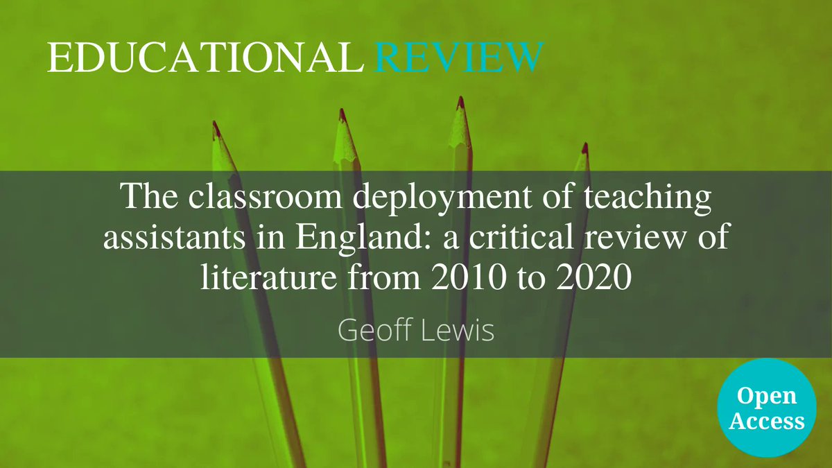 EdReview's tweet photo. Learn about the classroom deployment of teaching assistants in England in this #OpenAccessn critical review of literature from 2010 to 2020 by @GeoffLewis_
https://t.co/3iG7PREvG0 https://t.co/ggC27zKC26