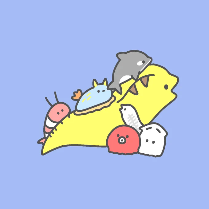 これはトートバックの海ものたちの方についてくる缶バッジのデザインなのですが、うみうしはウインクしてるのではなくシャチの尾ヒレが刺さってます 