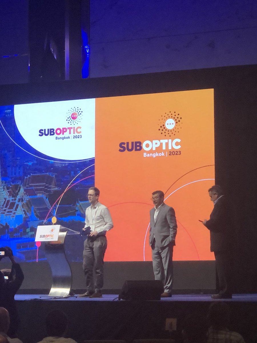 isobelyeo's tweet photo. Brilliant to see @MikeAClare from @NOCnews get the recognition he deserves winning the best Oral Presentation at #SubOptic2023 for his presentation on the eruption of #HungaVolcano and it’s impact on #SubseaCables. https://t.co/6MsRxDXD9s