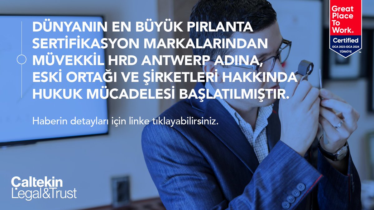 caltekinhukuk's tweet photo. Dünyanın en büyük pırlanta sertifikasyon markalarından müvekkil HRD Antwerp adına, eski ortağı ve şirketleri hakkında hukuk mücadelesi başlatılmıştır. 

Haberin detayları için linke tıklayabilirsiniz.
https://t.co/Fj9cmg90Nw https://t.co/ezNqCUdiWa