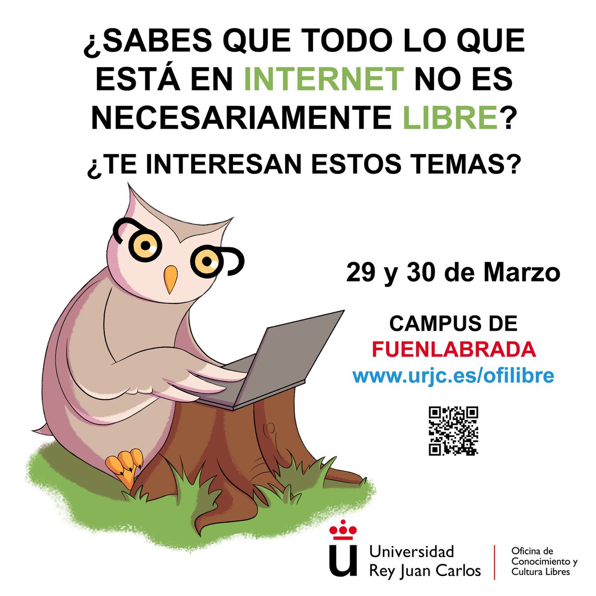 URJCestudiantes's tweet photo. 🔔II Jornadas de Cultura Libre 

🗓️29 y 30 de marzo
📍Campus de Fuenlabrada

Consulta el programa con todas las actividades aquí⤵️ https://t.co/2bOP8inczB

👥 @OfiLibreURJC https://t.co/55bASdbIbW