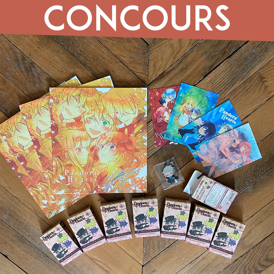 [ CONCOURS ]
On met en jeu des goodies "Pandora Hearts" ❤️
4 lots à gagner composés de :
✨ 1 shikishi
✨ 2 mystery box 
✨ 1 carte postale

Pour participer :
RT + Follow @Ki_oon_editions

4 gagnants, TAS 27 mars

Bonne chance 🍀

PS : lisez cette merveilleuse série !