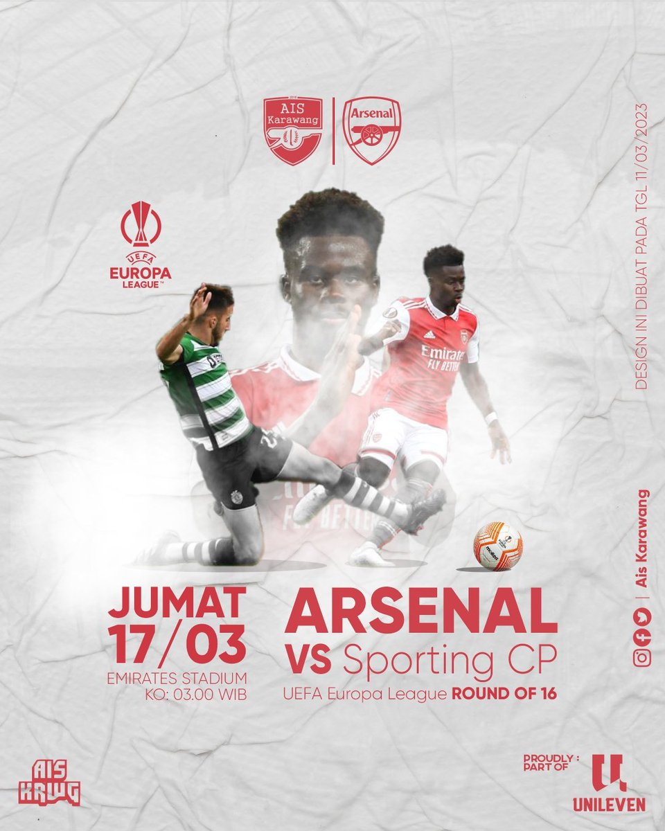 IT'S MATCHDAY!

UEL Leg 2 #roundof16
⚽ Sporting CP vs ARSENAL (2-2)
🗓 Jumat, 17 Maret 2023
⏰ 03.00 WIB

Kik link di bio untuk tanya semua event @ais_krwg 

COYG! 🔴 
#arsenal #indonesia #supporter #karawang #aiskrwg