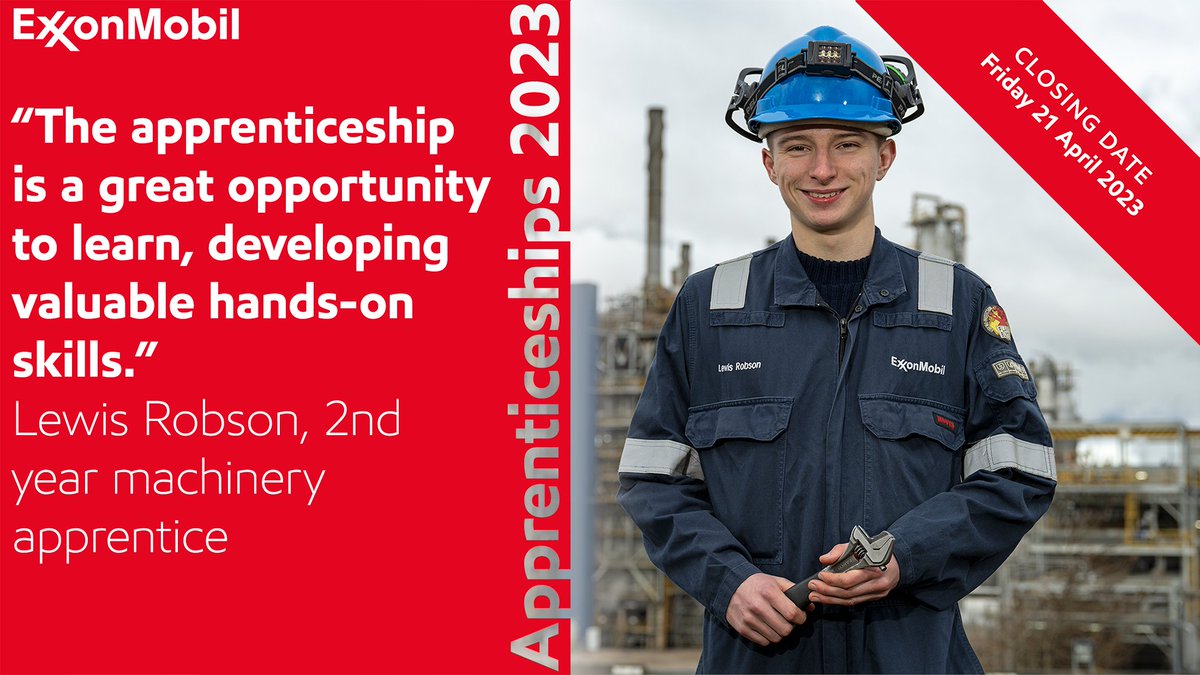 exxonmobil_fep's tweet photo. Interested in a career in engineering? Applications are open for our 4-year maintenance apprenticeships. Find your future at Fife Ethylene Plant.

Apply today at: https://t.co/GRAn3YIhBh

#Apprenticeships #Careers #FindYourFuture https://t.co/y7SRCZ5D6I