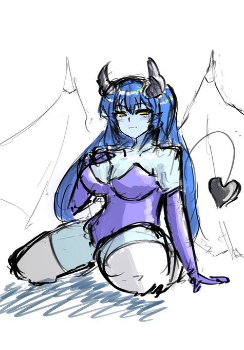 青肌サキュバスはえっちやぞ、という落描き 