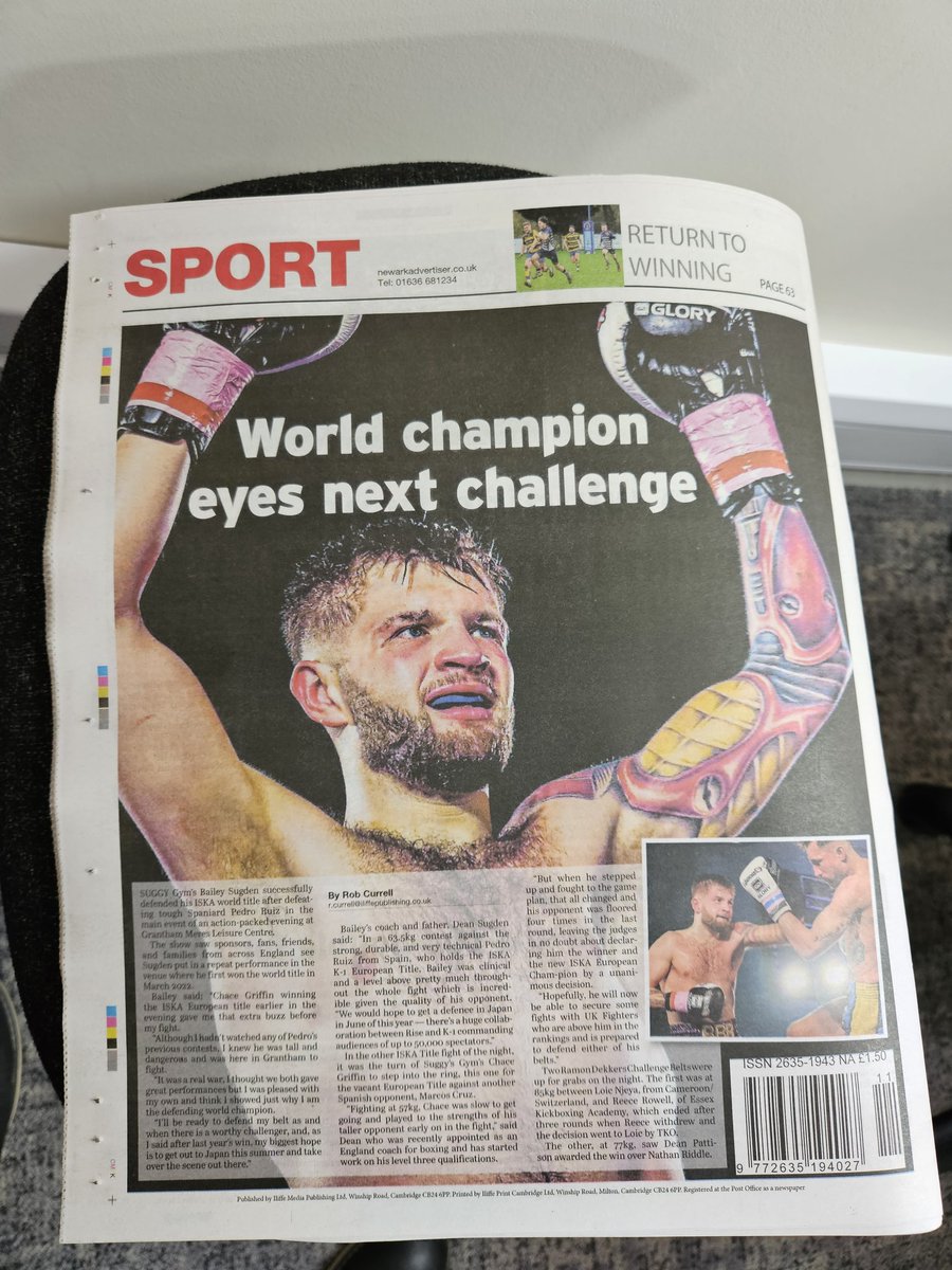 Back page for this week.
I'm really happy with this one.
#Newark Newark Advertiser 
<a href="/suggysgym/">Dean Sugden</a> <a href="/regissugden/">Regissugden</a> <a href="/Chad_2Slick/">Chad Sugden</a> <a href="/Badboybailey19/">Bailey Sugden</a> 

Bailey Sugden successfully defends his ISKA world title.