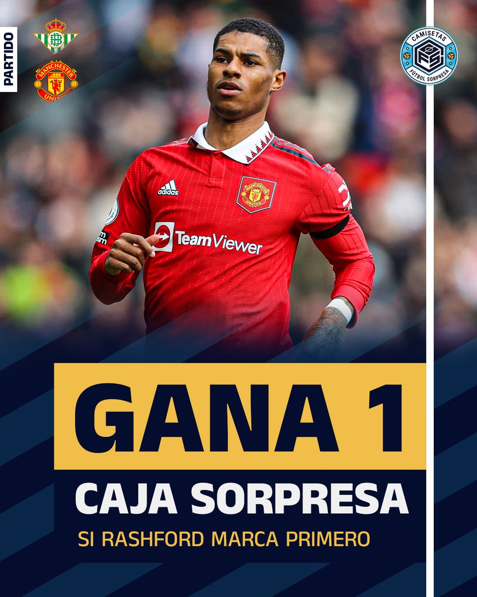 Si Marcus Rashford 🏴󠁧󠁢󠁥󠁮󠁧󠁿 marca PRIMERO ante el Betis, sortearemos una caja sorpresa de camisetasfutbolsorpresa.com 🎁

¿Cómo participar? 👇

🤝 Síguenos
🔁 Retweet este tweet
❤️ Like el tweet

Seleccionaremos el ganador en el día de mañana 📅

¡Buena suerte! ☘️