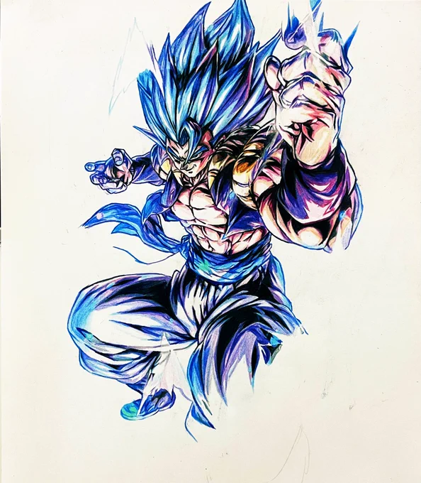 今日はここまで塗りました#ドラゴンボール超#レジェンズ#ゴジータブルーUL#色鉛筆#模写 