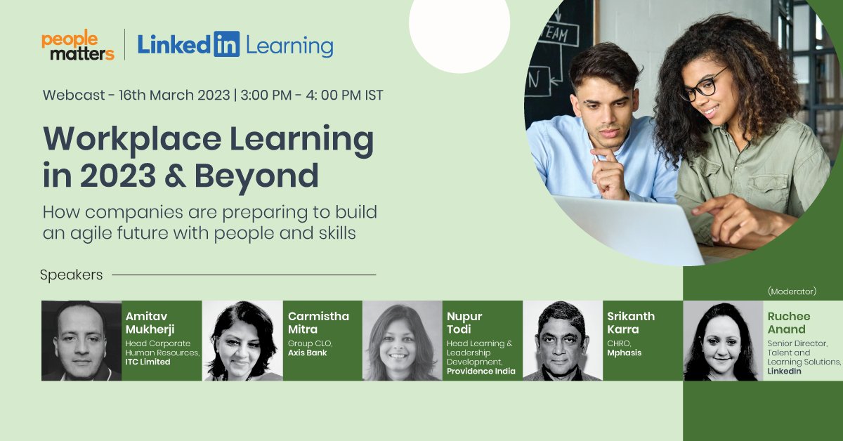 PeopleMatters2's tweet photo. :**LIVE NOW**:
In this insightful discussion led by @RucheeAnand of @HireOnLinkedIn with Amitav Mukherjee of ITC Ltd., Carmistha Mitra of Axis Bank, Nupur Todi of Providence India and Srikanth Karra of Mphasis.
@LinkedIn @LI_learning
#LearningNDevelopment #Skilling https://t.co/FDwy2Yc62T