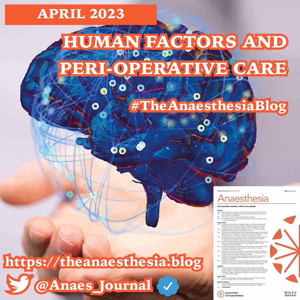 Anaes_Journal's tweet image. 🔓Human factors and peri-operative care.

The new April issue is now online! This month&apos;s #TheAnaesthesiaBlog tackles:
-Human factors
-Opioid prescribing
-ESP vs. PVB
-ICU patient and clinician reflections
-VR for cancer-related pain
-...and much more!

🔗theanaesthesia.blog