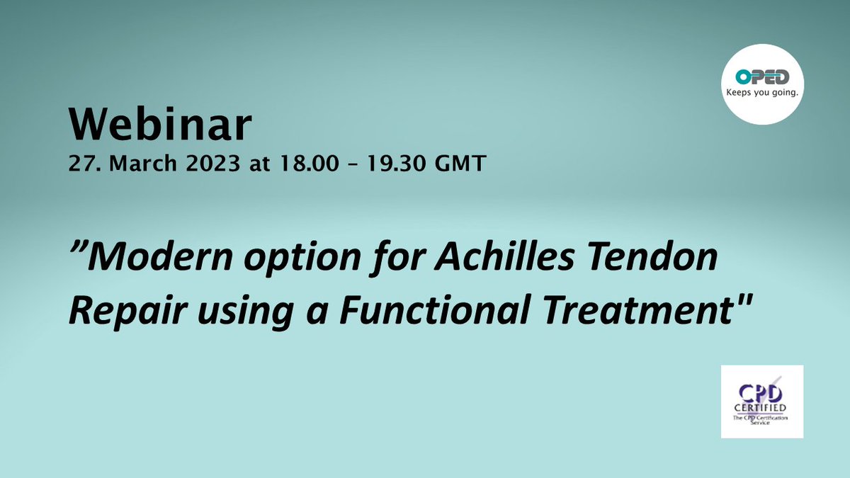 Don't miss this CPD approved webinar, where key clinicians will present their scientific data and share their experiences.

Register here to join live or to receive the recording if you're unable to attend live:
oped.clickmeeting.com/modern-option-…

#OPED #achillesruptures #achillestendon