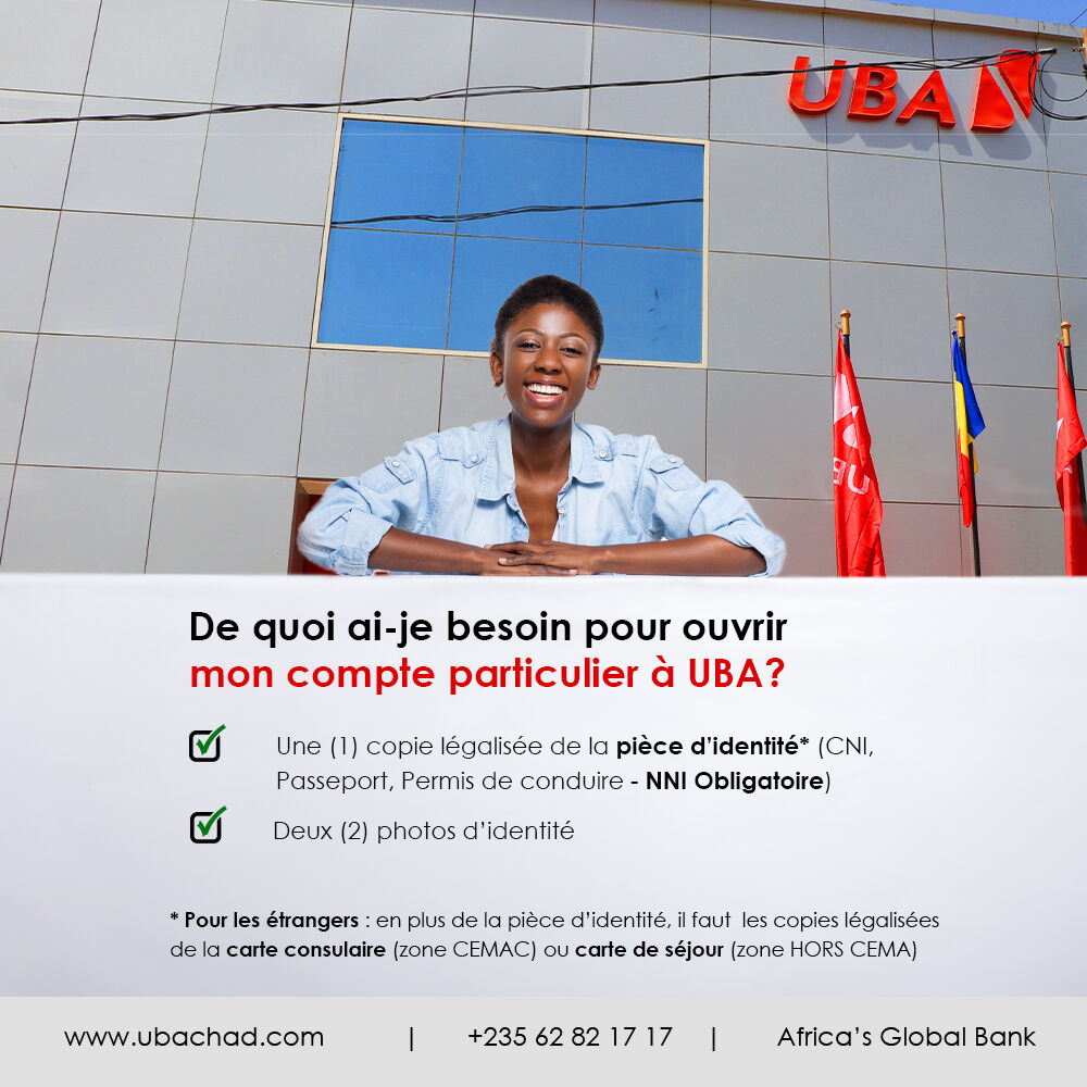 UBATchad's tweet photo. 😎 Vous avez besoin d'ouvrir un compte particulier chez nous ? Il suffit de vous munir des pièces justificatives ci-dessous pour le faire.
#UBATchad
#CompteUBA
#AfricasGlobalBank https://t.co/ddHhC8izv0
