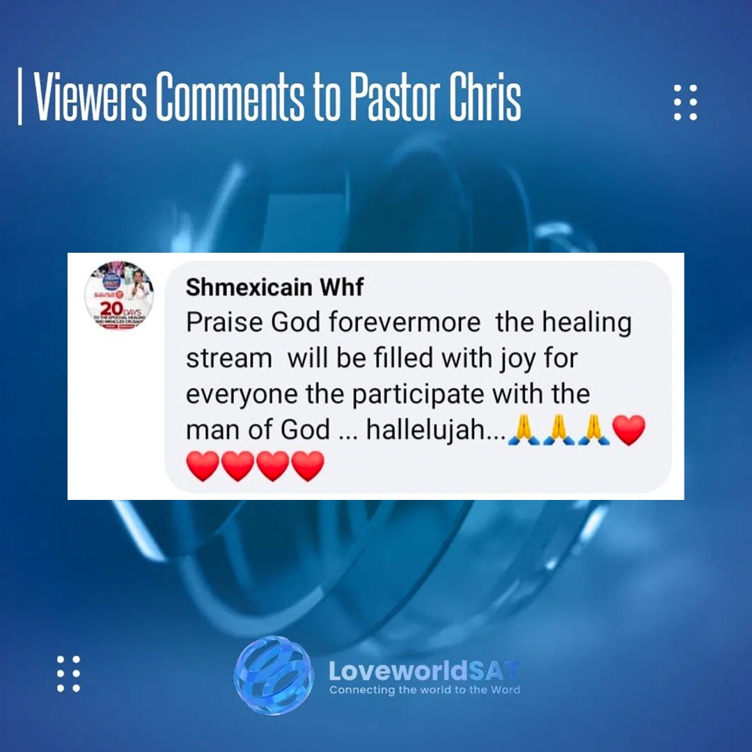 lwsat's tweet photo. 📺🤓VIEWER'S COMMENTS❤️✨
Appreciation comment from Shmexicain Whf as they look forward to the Healing Streams Live Healing Services with Pastor Chris.
#loveworldsat #loveworldnetworks #viewerscomments #views https://t.co/wnggzt4J29