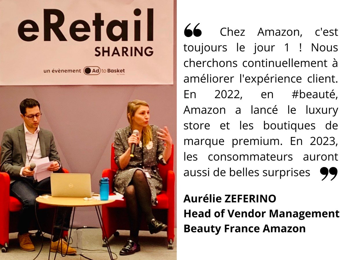 [eRetail Sharing by @Adtobasket] " Chez Amazon c'est toujours le jour 1 ! En 2022 en #beauté Amazon a lancé le luxury store &amp; les boutiques premium. En 2023 les consommateurs auront de belles surprises" selon Aurélie Zeferino Head of Vendor Management Beauty France Amazon