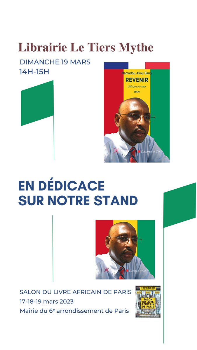 Rencontre avec Mamadou Aliou Barry pour le livre "Revenir, L'Afrique au c oeur" paru aux <a href="/10p14/">CENT MILLE MILLIARDS</a> le dimanche 19 mars à 14h au <a href="/salondulivreaf2/">salondulivreafricaindeparis</a>
 #salondulivreafricaindeparis