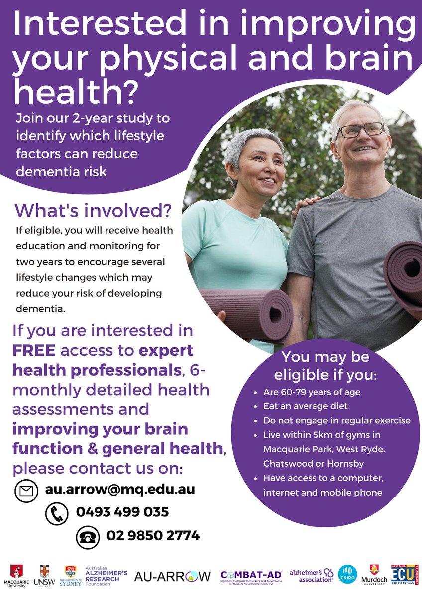 Centre for Ageing, Cognition, and Wellbeing (@cacw_mq) on Twitter photo Professor Ralph Martins and his team are now recruiting adults aged 60-79 years to participate in the trial to reduce risk for developing dementia. Contact details and more information available on the flyer.  @ralphnmartins @macquarieuni Professor Ralph Martins and his team are now recruiting adults aged 60-79 years to participate in the trial to reduce risk for developing dementia. Contact details and more information available on the flyer.  @ralphnmartins @macquarieuni