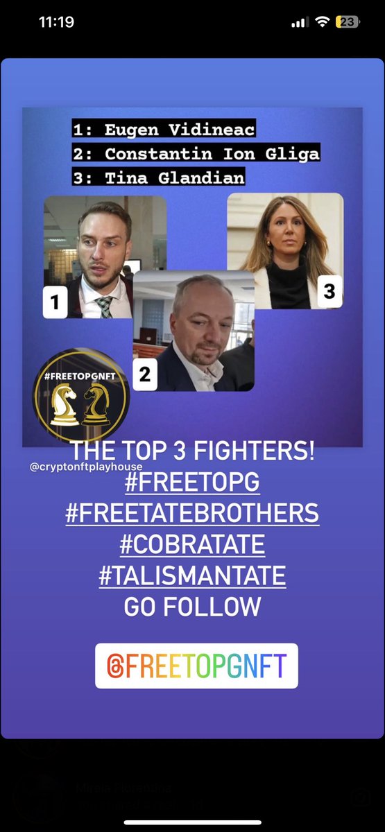freetopgnft_'s tweet photo. The serious #international matter with the #Tatebrothers seems to continue as #Romania and diicot act with complete #injustice with #HumanRightsViolations
Do you think they will win?
Comment what you think below
Go follow on instagram @freetopgnft for the latest updates. https://t.co/f5wuV4uYmT