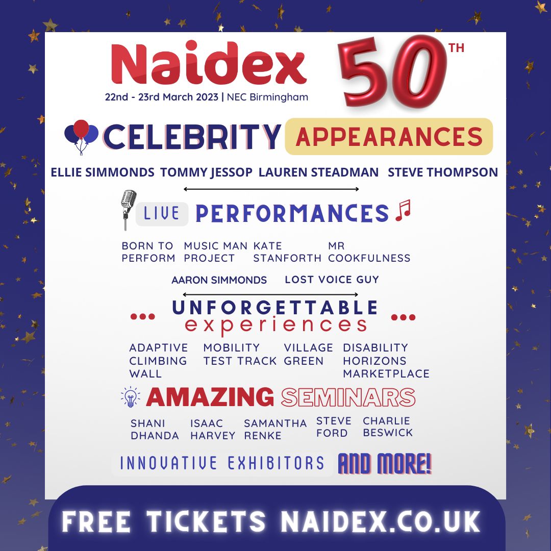 PosAbility Magazine (@posabilitymag) on Twitter photo Can't wait for <a href="/NaidexShow/">Naidex</a> and the incredible line-up of guests including - <a href="/cookfulness/">Mr Cookfulness - Ian - The Cooking Coach!</a> <a href="/SamanthaRenke/">Samantha Renke</a> <a href="/KateStanforth/">Kate Stanforth</a> <a href="/EllieSimmonds1/">Ellie Simmonds</a> <a href="/LostVoiceGuy/">Lost Voice Guy</a> <a href="/LaurenSteadman/">Lauren Steadman MBE</a> <a href="/_borntoperform/">Born to Perform</a> <a href="/ShaniDhanda/">Dr Shani Dhanda</a> and many more!
Visit stand L27 for 50% off subscriptions! hubs.la/Q01CzGmZ0 Can't wait for <a href="/NaidexShow/">Naidex</a> and the incredible line-up of guests including - <a href="/cookfulness/">Mr Cookfulness - Ian - The Cooking Coach!</a> <a href="/SamanthaRenke/">Samantha Renke</a> <a href="/KateStanforth/">Kate Stanforth</a> <a href="/EllieSimmonds1/">Ellie Simmonds</a> <a href="/LostVoiceGuy/">Lost Voice Guy</a> <a href="/LaurenSteadman/">Lauren Steadman MBE</a> <a href="/_borntoperform/">Born to Perform</a> <a href="/ShaniDhanda/">Dr Shani Dhanda</a> and many more!
Visit stand L27 for 50% off subscriptions! hubs.la/Q01CzGmZ0