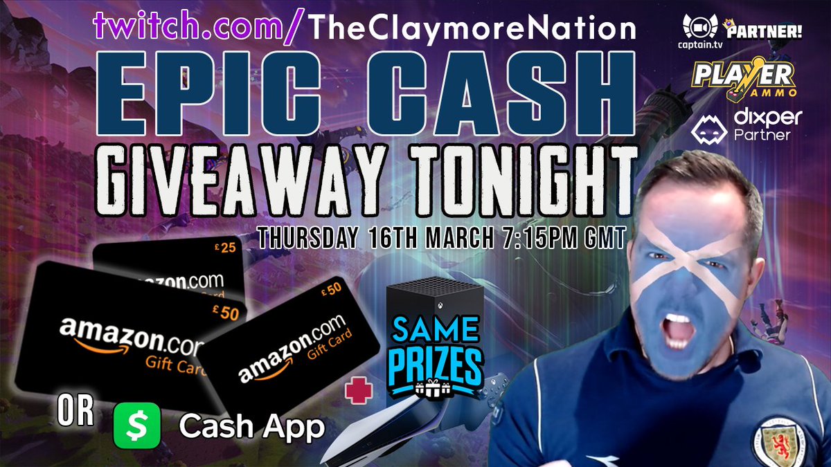 WE GOT SOME CASH TO GIVEAWAY ON TWITCH!

<a href="/EpicGames/">Epic Games Store</a> sent us some of our cash &amp; we are giving it away tonight! YES, tonight Thursday 16th March!

Winners can choose Amazon gift vouchers or cash app! 3 prizes inc. £50, £50 &amp; £25!

Re-tweet for a free invisible coconut!
