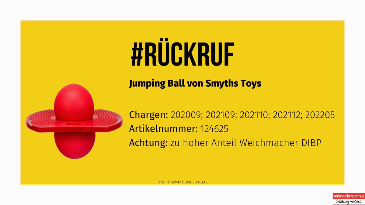 ⚠️  Gesundheitsgefährdend: Bestimmte Chargen des Jumping Balls werden vom Unternehmen Smyths Toys EU HQ UC zurückgerufen. Es wurde ein zu hoher Anteil des Weichmachers DIBP festgestellt. Kunden sollten betroffene Produkte außerhalb der Reichweite von Kindern aufbewahren. #Rückruf