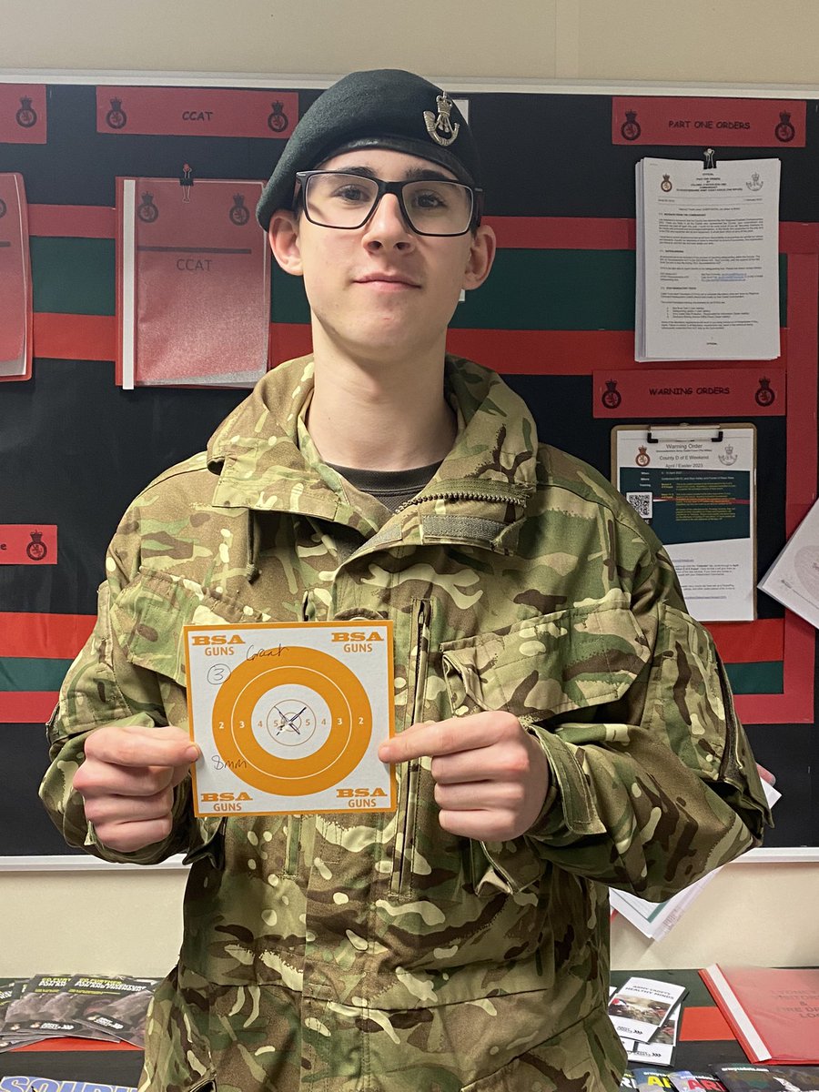Congratulations to Cadet Grant who was our Best Shot on Saturday, Cadet Grant is very new to Lydney Platoon, and is already proving to be a great addition, with his positive energy and can do approach. 

Well done. #teamlydney #lydney #acf #inspiretoachieve #forestofdean