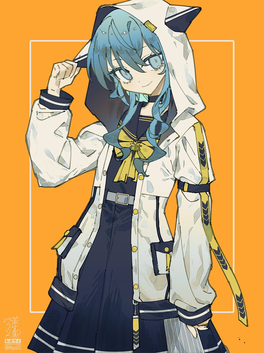 hoshimachi suisei 1girl solo hood hood up jacket skirt blue hair  illustration images