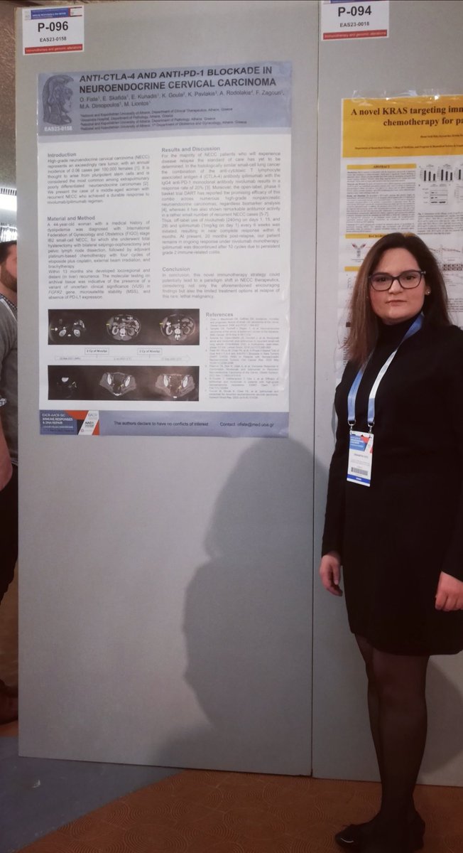 Such a great pleasure to attend #EASImmuneResponses as a poster presenter, discussing the striking survival benefit with Nivo/Ipi combo in a patient with recurrent neuroendocrine cervical cancer. 
🙏 Prof. @MichalisLiontos for your continuing support!
@EACRnews  @AACR