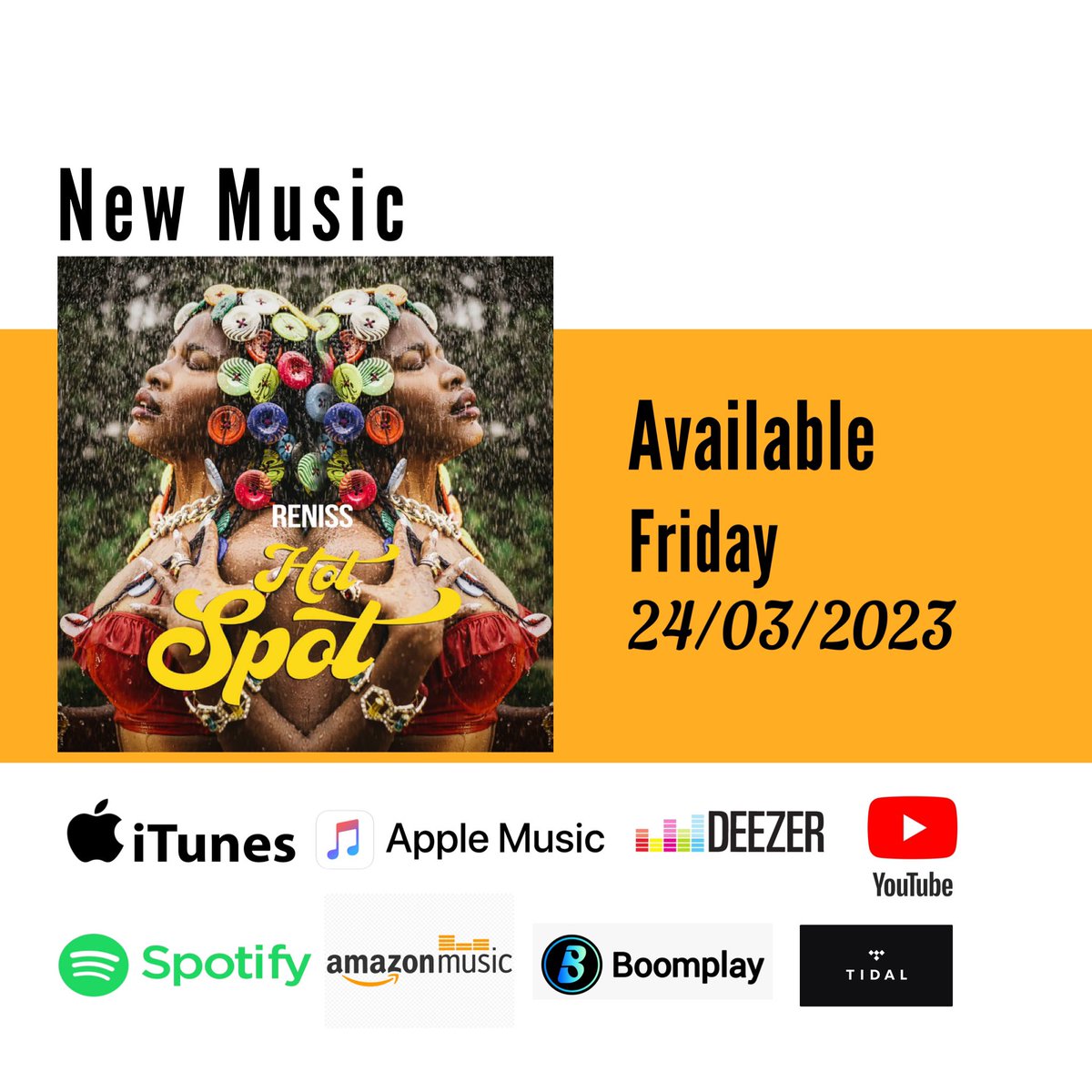 RENISS_'s tweet photo. As promised. Here we come ❤️🔥
< HOT SPOT > will be available on all music platforms on Friday 24/03/2023 💃🏾💃🏾
Save the date!🚨 
Thank you!😉🙏🏾
#newmusic #hotspot #comingsoon #friday #march24 #musicplatforms #ringarec https://t.co/wn1Y3FaLOf