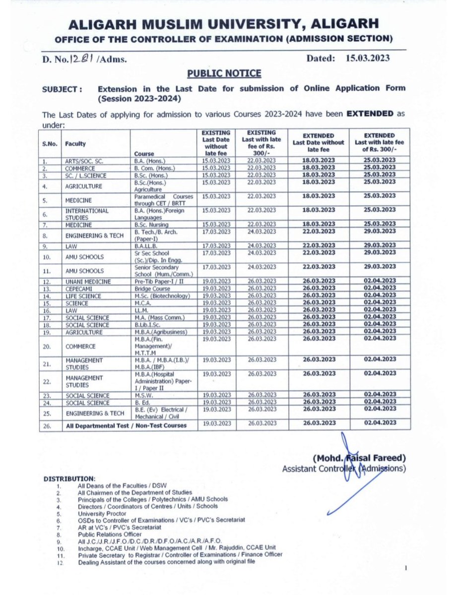 LSWSA_amu's tweet photo. "ALIGARH MUSLIM UNIVERSITY" extended the last date for submission of online application form (2023-24) for admission to various courses in the #university 

@AMUofficialPRO
@LSWSA_amu https://t.co/coduKikLyO