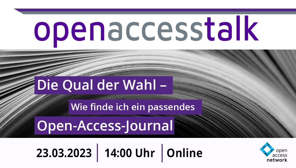 openaccessnet's tweet photo. Wie finde ich ein passendes #OpenAccess-Journal?
Unser #OATalk mit @aeppelin (@TIBHannover, @OpenAccess_BB) und J. Rücknagel (TIB, https://t.co/aMier0HZJA) am 23. März 2023 um 14 Uhr stellt wertvolle Informationen zur Bewertung eines Journals zusammen. ➡️ https://t.co/6FhgHRFHkM https://t.co/0TbvXdFY32