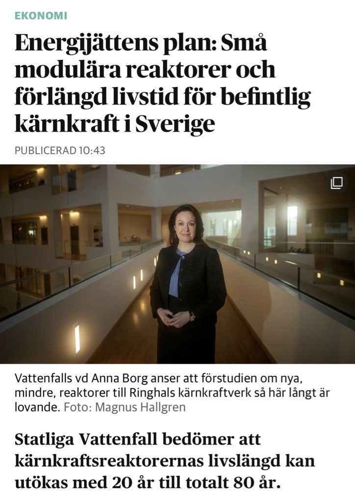 ”Marknaden vill inte bygga ut kärnkraften” Ska vi klara den gröna omställningen behöver vi pålitlig och fossilfri energi. Kärnkraft är en viktig del i det, bra besked från <a href="/Vattenfall_Se/">Vattenfall Sverige</a>