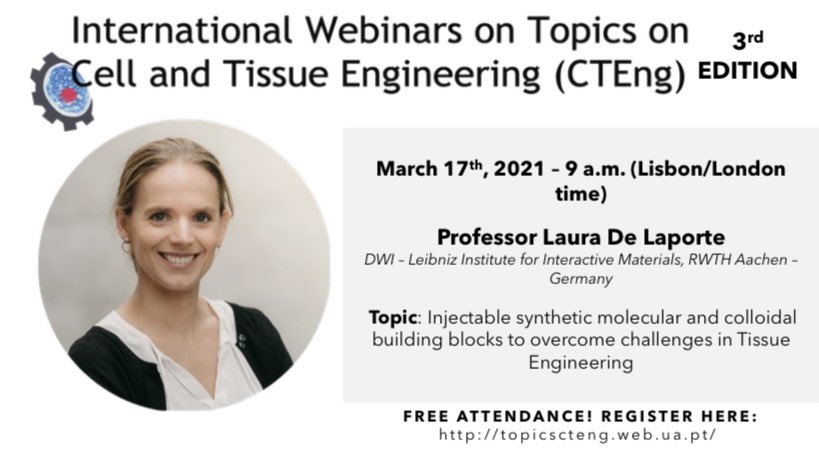 COMPASS_RG's tweet photo. 🚀 The #kick-off of our 3rd edition will start tomorrow at 9a.m. with a very interesting talk from Professor Laura de Laporte from the #DWI – Leibniz Institute for Interactive Materials, RWTH Aachen – Germany.

📒Free atendance: https://t.co/afHuppD17w https://t.co/Co3MQTUarO