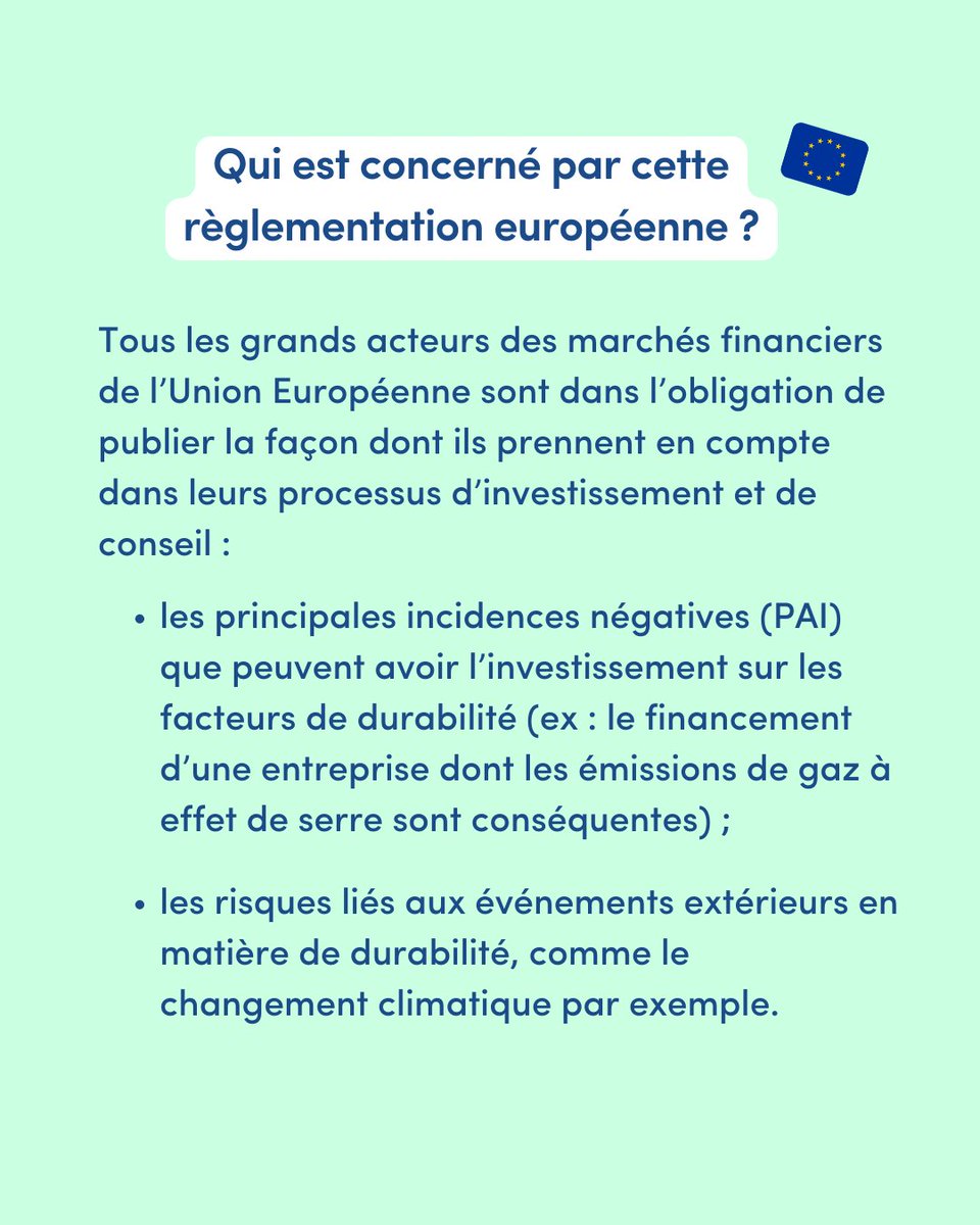 Moniwan_FR's tweet image. #SemaineEducfi 🎓| En cette semaine de l&apos;#educationfinanciere, on décrypte le règlement 🇪🇺  #SFDR, qui permet d&apos;apporter aux investisseurs une plus grande transparence dans leurs choix de placements financiers 🙌 #FinanceDurable #épargne #GlobalMoneyWeek2023 #GMW2023