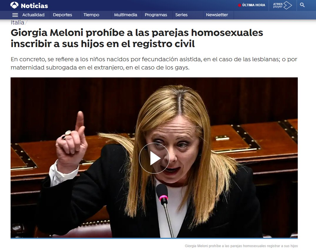 ⚠️La ultraderecha italiana ya está dando pasos atrás en derechos para las personas LGTBI+

☝️🏽En España, V0X ya está presionando al PP para hacer lo mismo a las puertas de varias elecciones.

Frenemos urgentemente esta regresión.
El camino está en sumar derechos, no en restarlos.